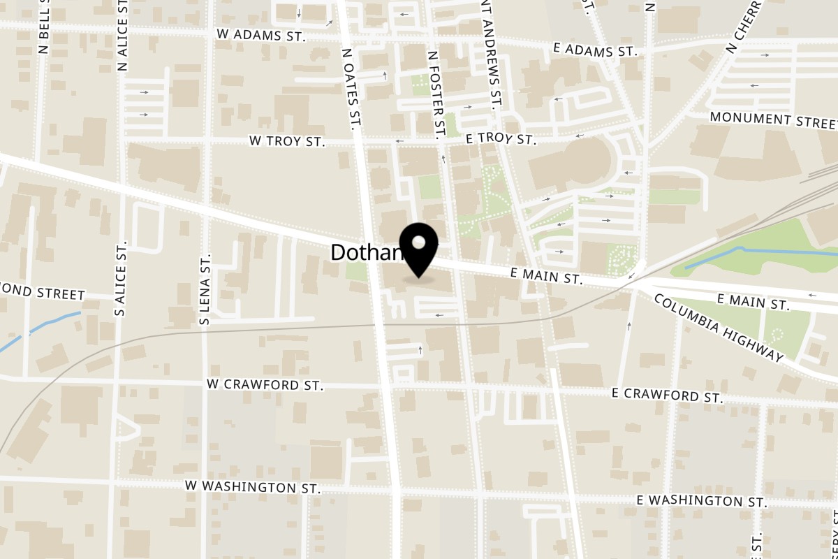 Map showing the location of The Butcher's Daughter The Butcher's Daughter - Dothan on 151 W Main St in Dothan